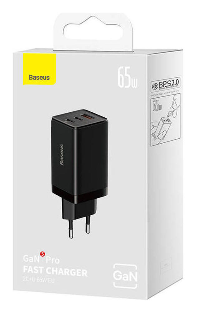 Baseus GaN5 Pro Snellader 65W PD 3.0 + 100W USB-C Kabel 1M Zwart afbeelding 9