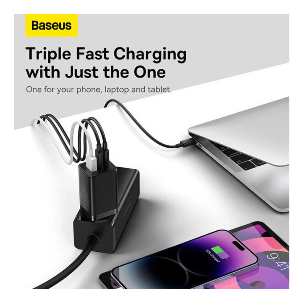 Baseus GaN5 Pro Snellader 65W PD 3.0 + 100W USB-C Kabel 1M Zwart afbeelding 3
