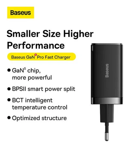 Baseus GaN5 Pro Snellader 65W PD 3.0 + 100W USB-C Kabel 1M Zwart afbeelding 4