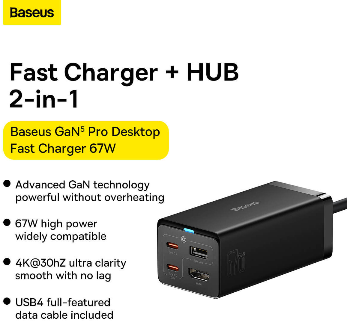 Baseus 67W Laptop Lader USB-C met HDMI Ingang 4K@30Hz afbeelding 3