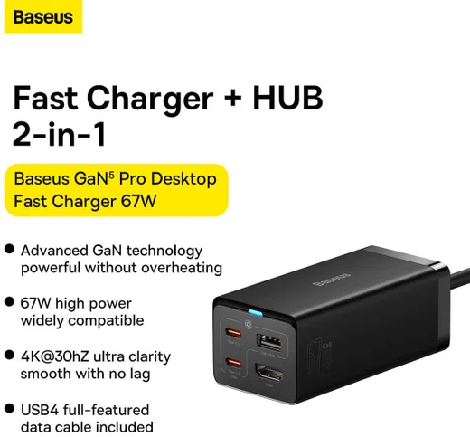 Baseus 67W Laptop Lader USB-C met HDMI Ingang 4K@30Hz afbeelding 3