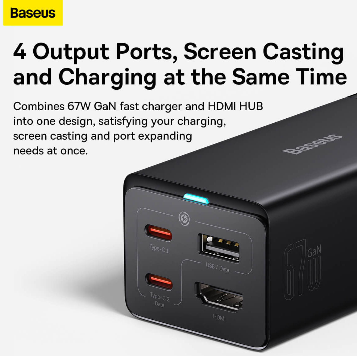 Baseus 67W Laptop Lader USB-C met HDMI Ingang 4K@30Hz afbeelding 4
