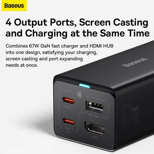 Baseus 67W Laptop Lader USB-C met HDMI Ingang 4K@30Hz afbeelding 4