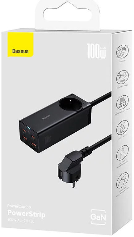 Baseus 100W Laptop Lader USB-C + USB-A met Stopcontact Zwart afbeelding 10