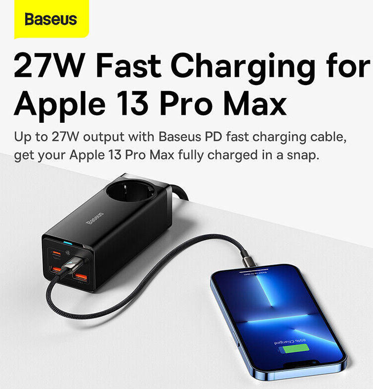 Baseus 100W Laptop Lader USB-C + USB-A met Stopcontact Zwart afbeelding 6