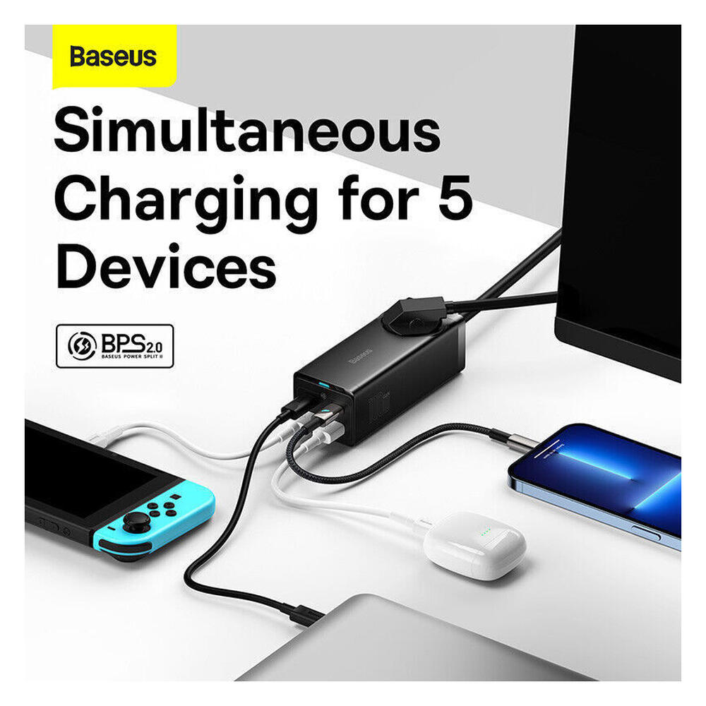 Baseus GaN3 Pro 65W Snellader Laptop/MacBook met Stopcontact Zwart afbeelding 3