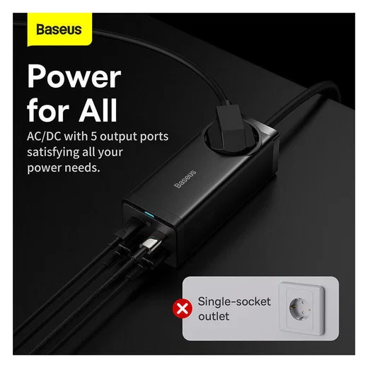 Baseus GaN3 Pro 65W Snellader Laptop/MacBook met Stopcontact Zwart afbeelding 4