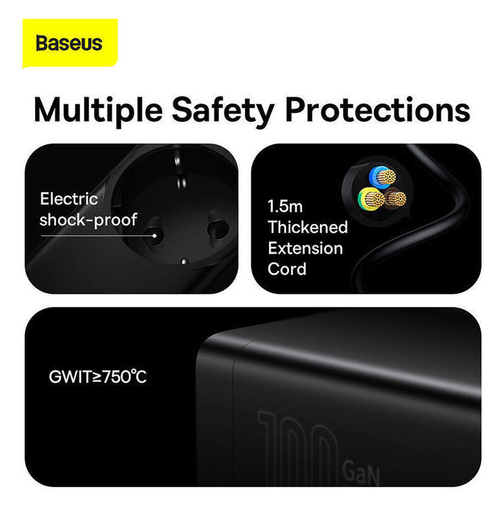 Baseus GaN3 Pro 65W Snellader Laptop/MacBook met Stopcontact Zwart afbeelding 5