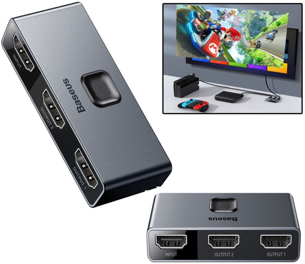 Baseus Matrix HDMI Splitter - HDMI Divider voor TV/Monitor Grijs afbeelding 2