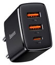 Baseus Compacte Trio Snellader 30W USB/USB-C Adapter Fast Charge Zwart