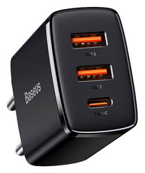 Baseus Compacte Trio Snellader 30W USB/USB-C Adapter Fast Charge Zwart afbeelding