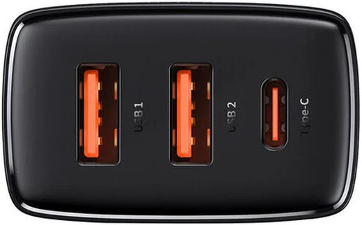 Baseus Compacte Trio Snellader 30W USB/USB-C Adapter Fast Charge Zwart afbeelding 2