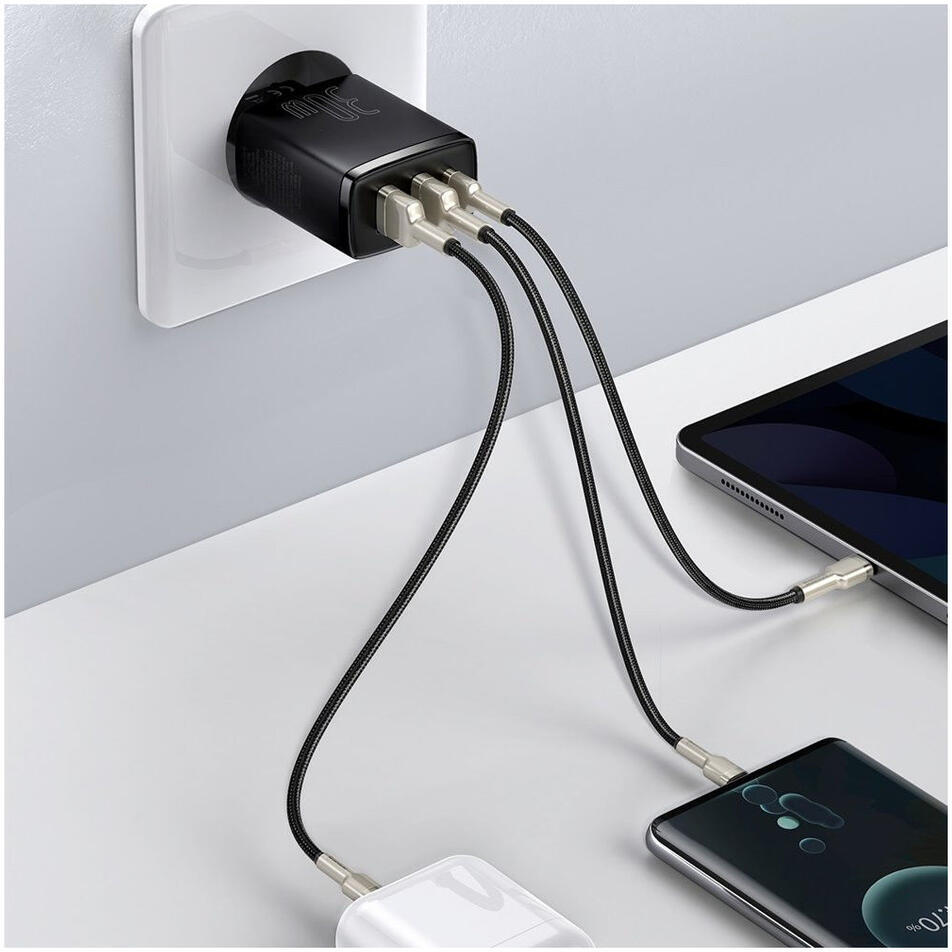 Baseus Compacte Trio Snellader 30W USB/USB-C Adapter Fast Charge Zwart afbeelding 3