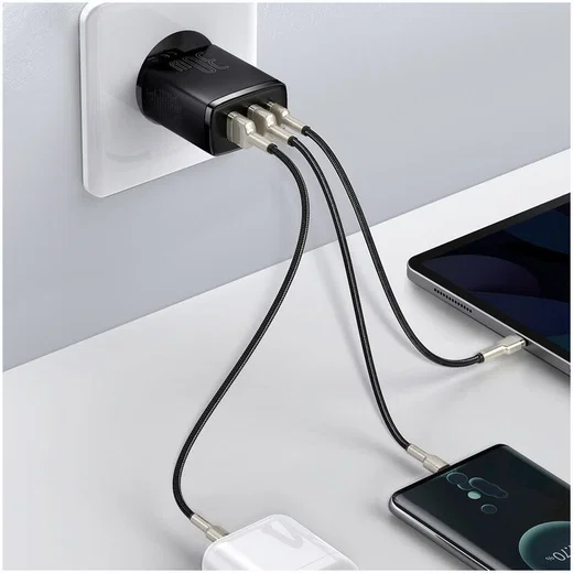 Baseus Compacte Trio Snellader 30W USB/USB-C Adapter Fast Charge Zwart afbeelding 3