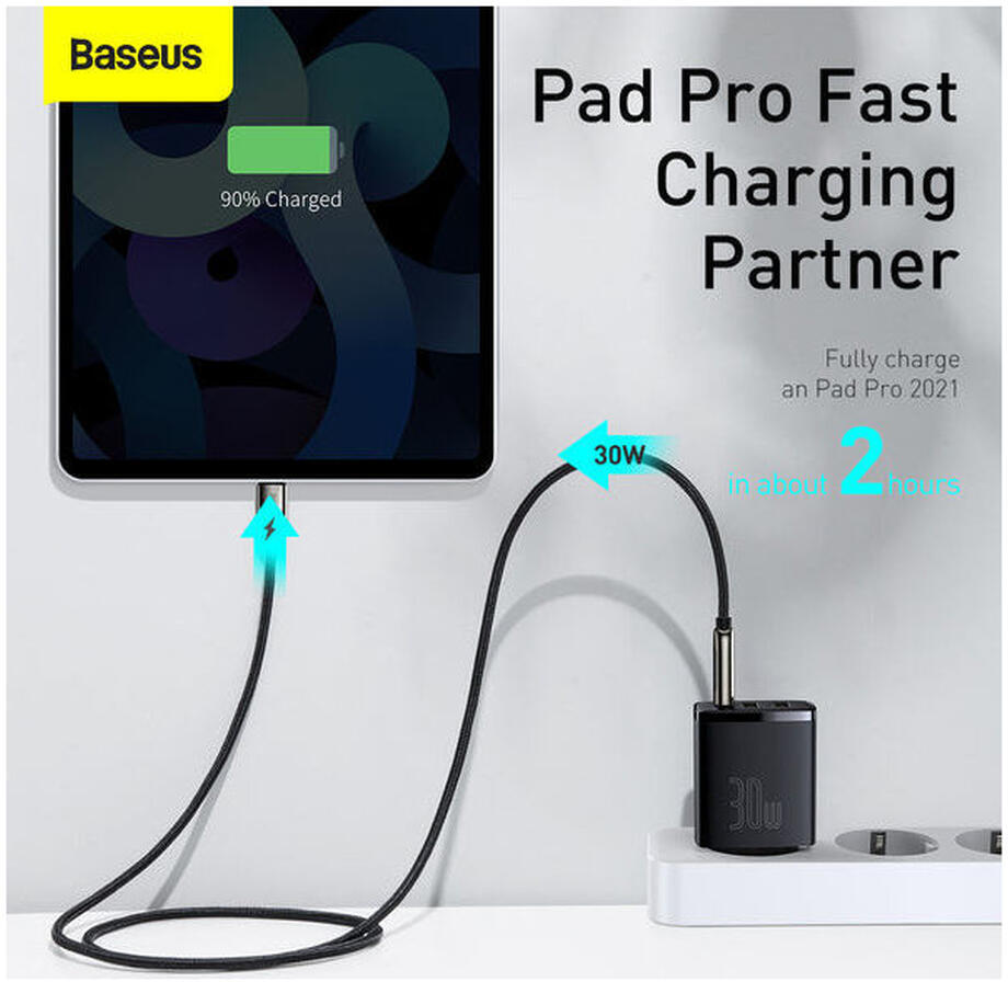 Baseus Compacte Trio Snellader 30W USB/USB-C Adapter Fast Charge Zwart afbeelding 4