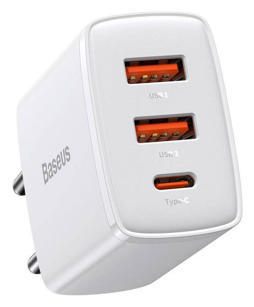 Baseus Compacte Trio Snellader 30W USB/USB-C Adapter Fast Charge Wit afbeelding 1