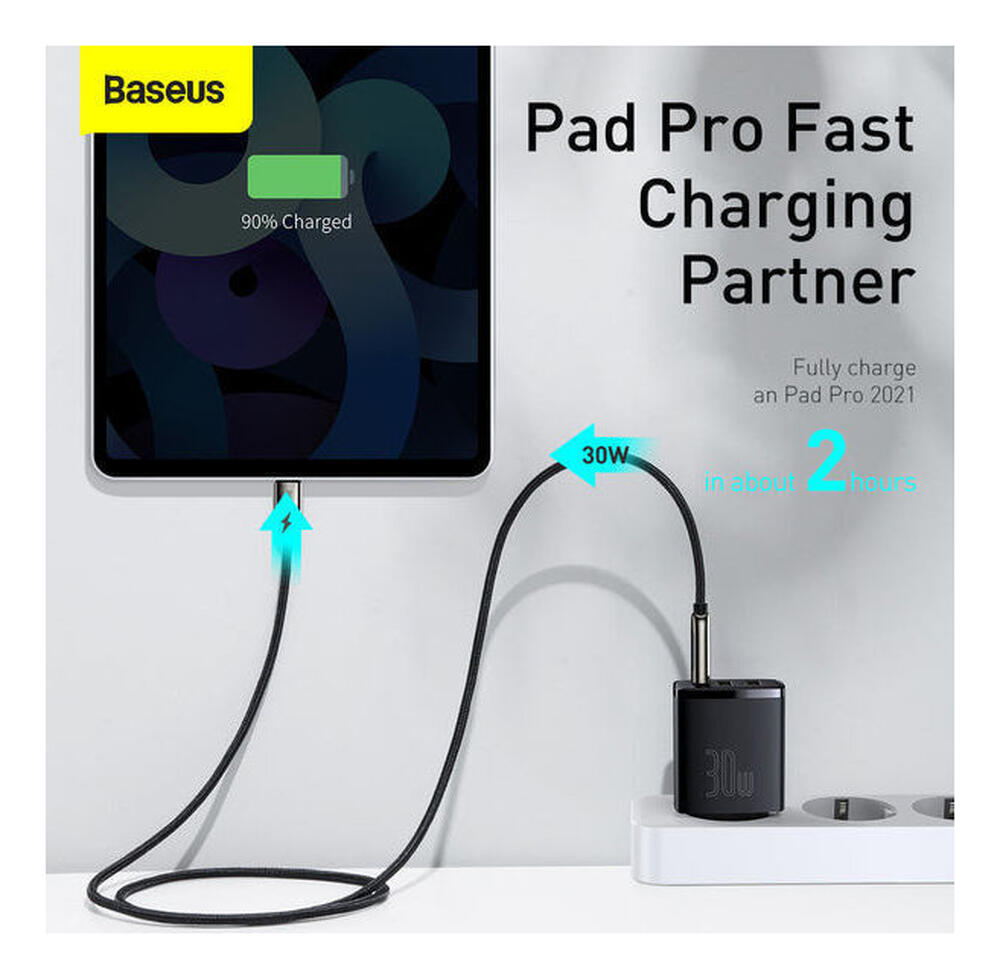 Baseus Compacte Trio Snellader 30W USB/USB-C Adapter Fast Charge Wit afbeelding 5