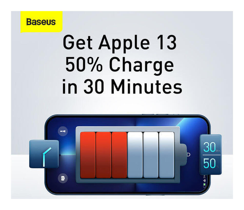 Baseus Compacte Trio Snellader 30W USB/USB-C Adapter Fast Charge Wit afbeelding 6