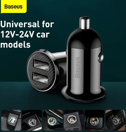 Baseus Compacte Dubbele USB Poort Autolader 4.8A Zwart afbeelding 4