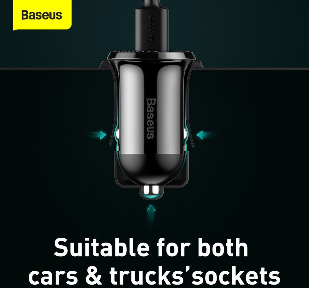 Baseus Compacte Dubbele USB Poort Autolader 4.8A Zwart afbeelding 8
