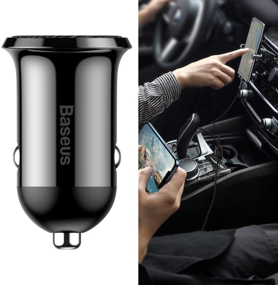 Baseus Compacte Dubbele USB Poort Autolader 4.8A Zwart afbeelding 10