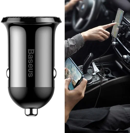 Baseus Compacte Dubbele USB Poort Autolader 4.8A Zwart afbeelding 10