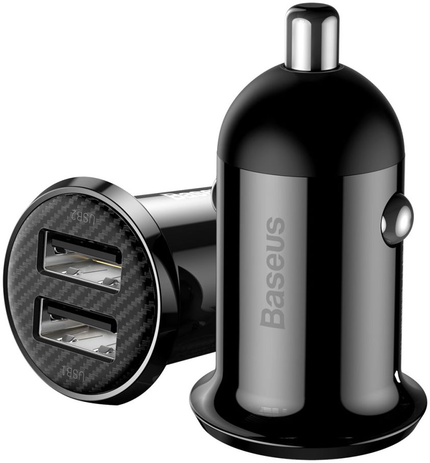 Baseus Compacte Dubbele USB Poort Autolader 4.8A Zwart afbeelding 1