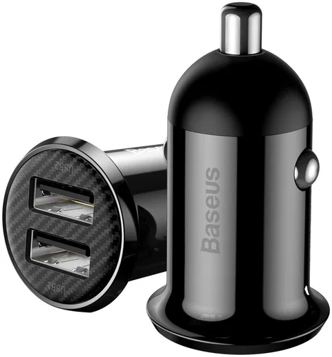 Baseus Compacte Dubbele USB Poort Autolader 4.8A Zwart afbeelding 1