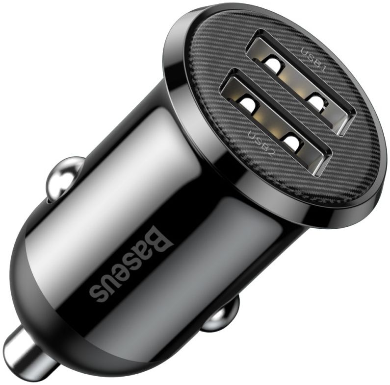 Baseus Compacte Dubbele USB Poort Autolader 4.8A Zwart afbeelding 2