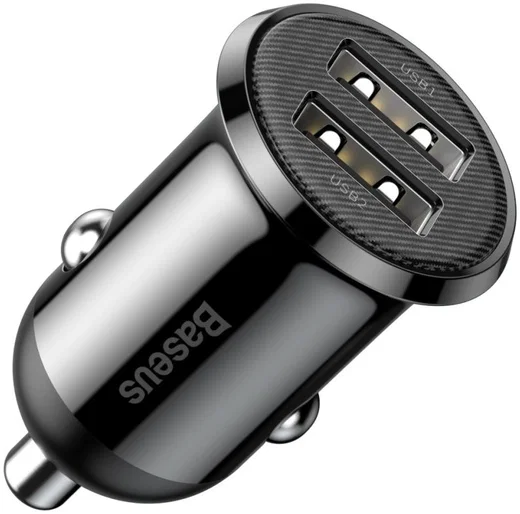 Baseus Compacte Dubbele USB Poort Autolader 4.8A Zwart afbeelding 2
