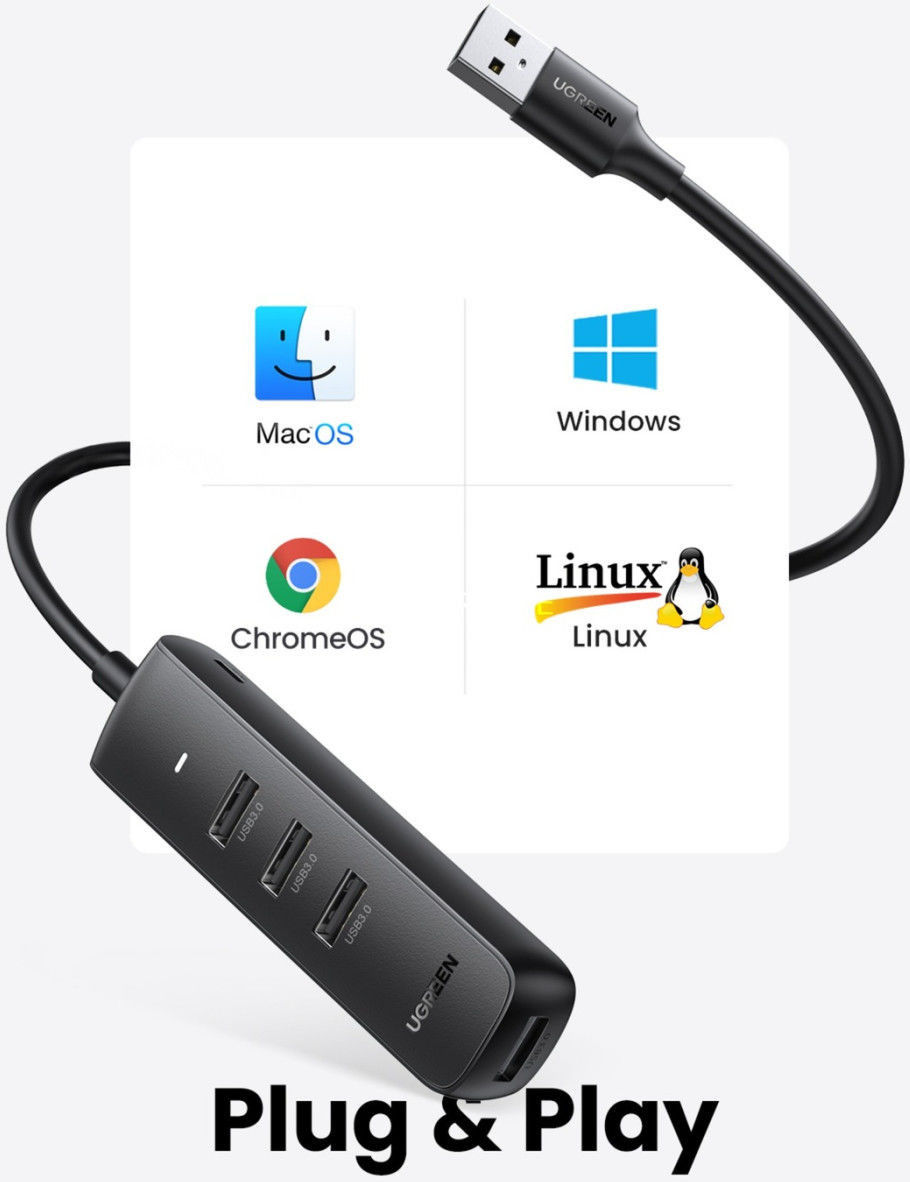 UGREEN USB-A naar USB 3.0/USB-C Hub voor MacBook 100CM afbeelding 2