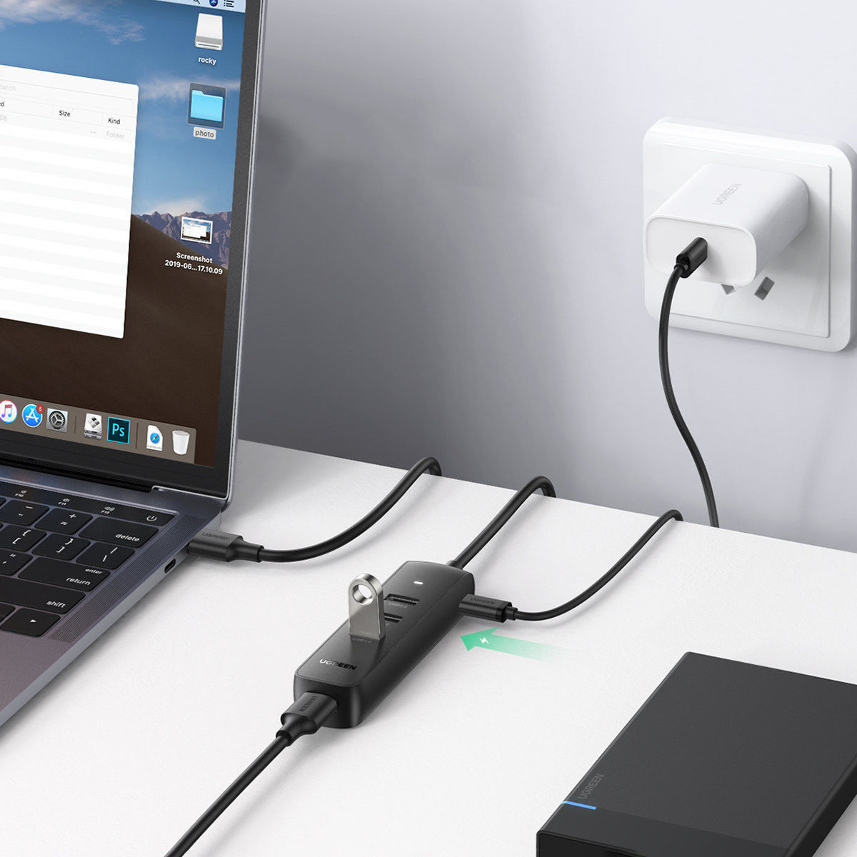 UGREEN USB-A naar USB 3.0/USB-C Hub voor MacBook 100CM afbeelding 5