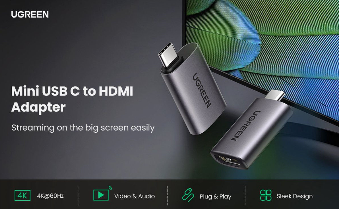 UGREEN USB-C / Thunderbolt 3 naar HDMI 2.0 Female Adapter Grijs afbeelding 3