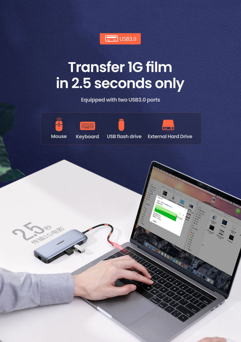 UGREEN Multifunctionele 9-in-1 USB-C Hub voor Laptop/MacBook Grijs afbeelding 5