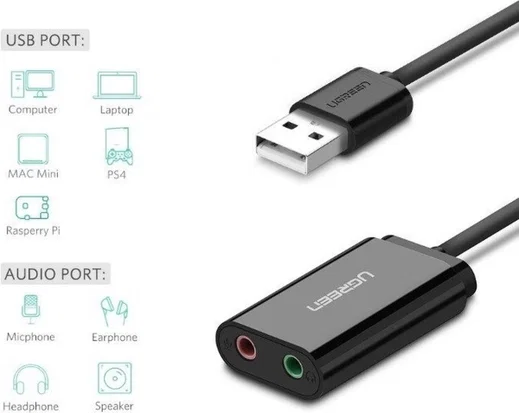 UGREEN Externe USB Geluidskaart voor 3.5 mm Jack Zwart afbeelding 9