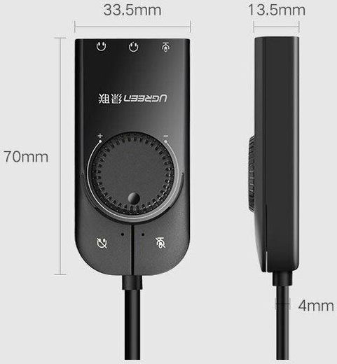 UGREEN USB naar 3.5mm Jack Adapter met Geluidregelaar Zwart afbeelding 2