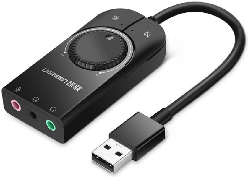 UGREEN USB naar 3.5mm Jack Adapter met Geluidregelaar Zwart afbeelding 1