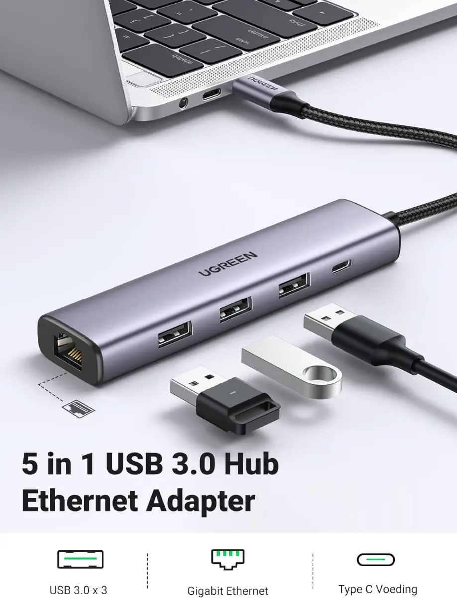 UGREEN 5-in-1 USB-A Hub met USB-A / USB-C / Ethernet voor Laptop/Macbook afbeelding 3