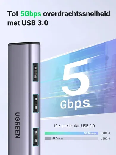 UGREEN 5-in-1 USB-A Hub met USB-A / USB-C / Ethernet voor Laptop/Macbook afbeelding 5