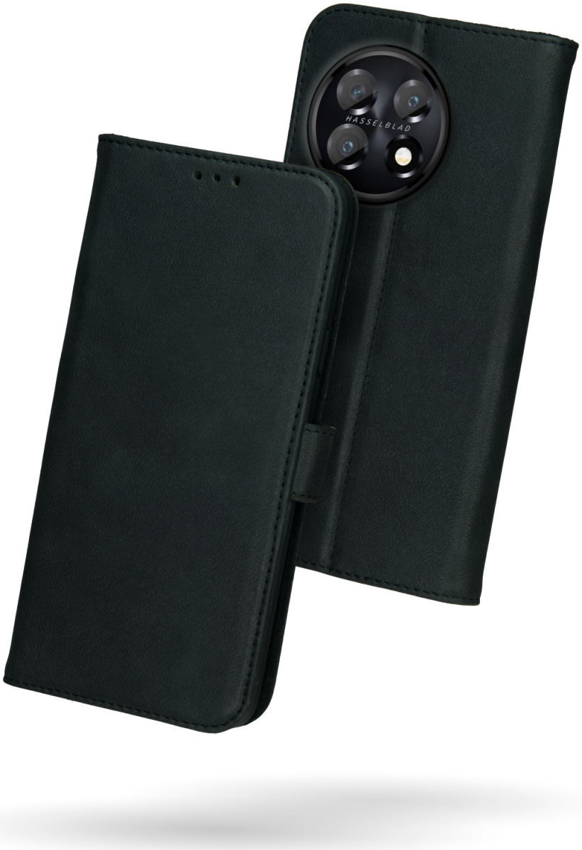 Rosso Deluxe OnePlus 11 Hoesje Echt Leer Book Case Zwart afbeelding 2
