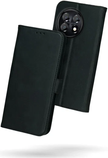 Rosso Deluxe OnePlus 11 Hoesje Echt Leer Book Case Zwart afbeelding 2