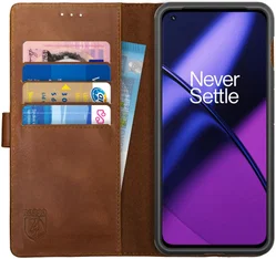 Rosso Deluxe OnePlus 11 Hoesje Echt Leer Book Case Bruin afbeelding