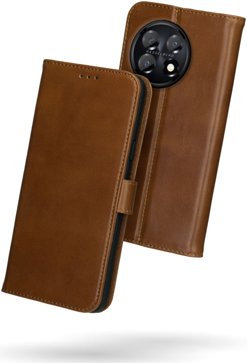 Rosso Deluxe OnePlus 11 Hoesje Echt Leer Book Case Bruin afbeelding 2
