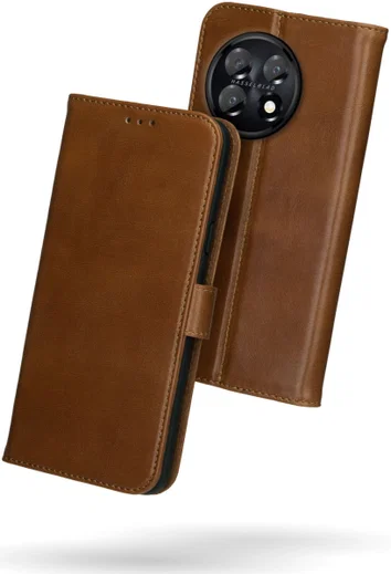 Rosso Deluxe OnePlus 11 Hoesje Echt Leer Book Case Bruin afbeelding 2