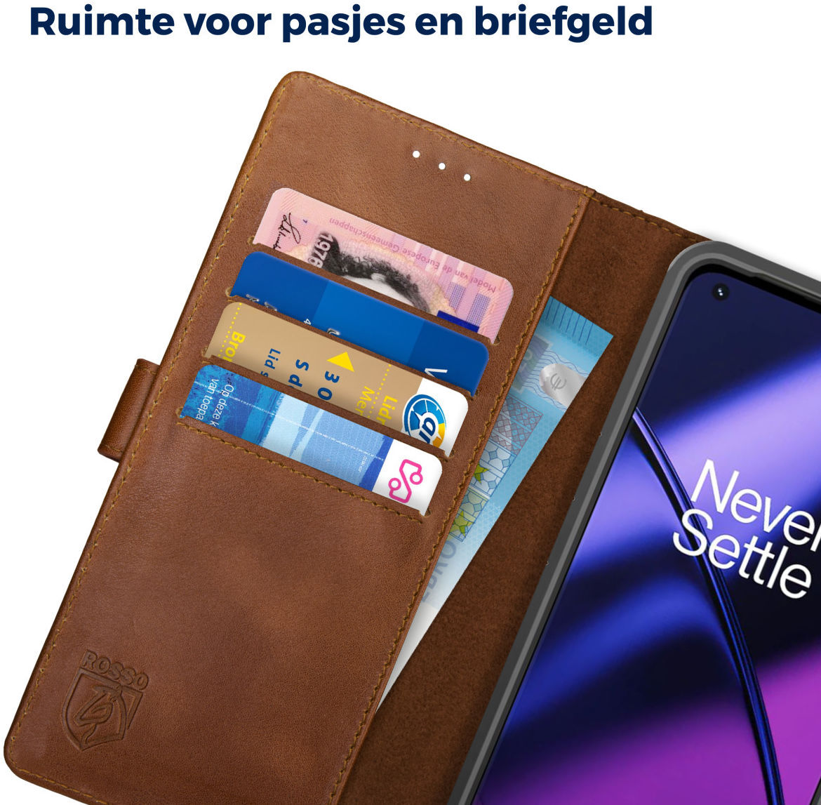 Rosso Deluxe OnePlus 11 Hoesje Echt Leer Book Case Bruin afbeelding 4