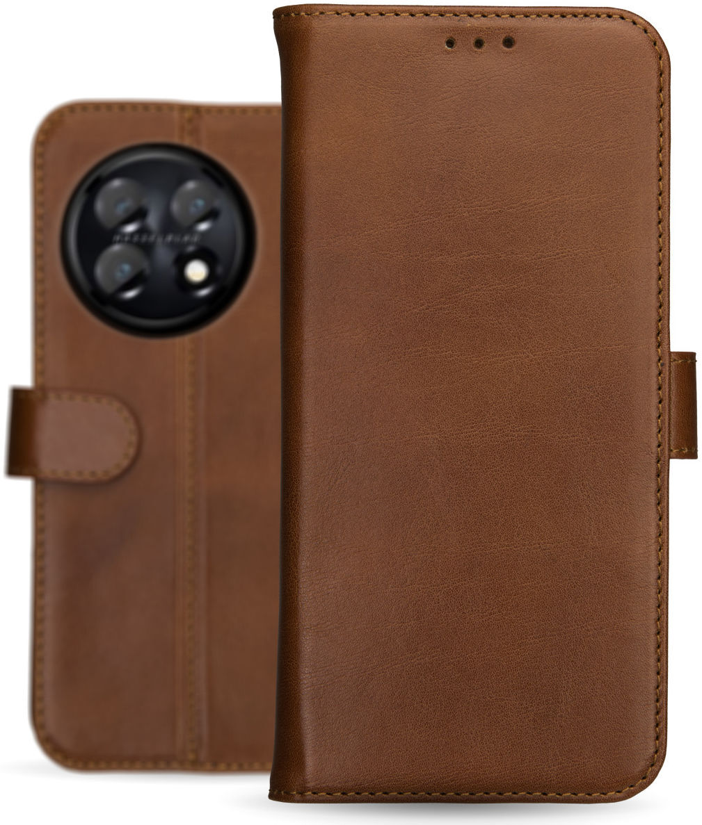 Rosso Deluxe OnePlus 11 Hoesje Echt Leer Book Case Bruin afbeelding 8