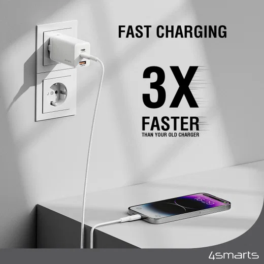 4smarts PD Plug Trio GaN Snellader 45W Fast Charge Adapter Wit afbeelding 3