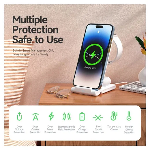 Duzzona 3-in-1 Draadloze Oplader 15W Telefoon/Oortjes/Apple Watch Wit afbeelding 8