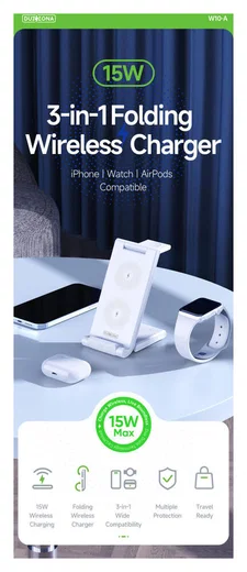 Duzzona 3-in-1 Draadloze Oplader 15W Telefoon/Oortjes/Apple Watch Wit afbeelding 5