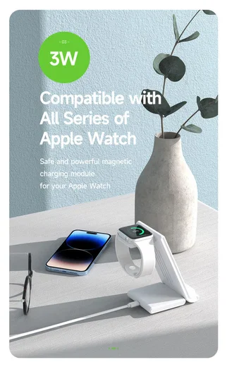 Duzzona 3-in-1 Draadloze Oplader 15W Telefoon/Oortjes/Apple Watch Wit afbeelding 7